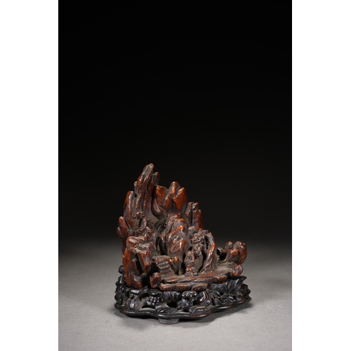 119 - A bamboo carved boulder 'scholars in the mountain forest', Qing Dynasty 15cm long, 15cm high