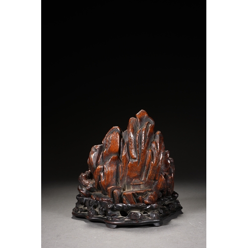 119 - A bamboo carved boulder 'scholars in the mountain forest', Qing Dynasty 15cm long, 15cm high