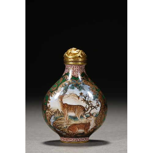 121 - An enamel-painted snuff bottle 'pine and deer' with yongzheng four-character mark, Qing Dynasty6cm h... 