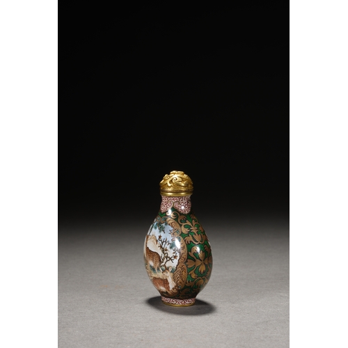 121 - An enamel-painted snuff bottle 'pine and deer' with yongzheng four-character mark, Qing Dynasty6cm h... 