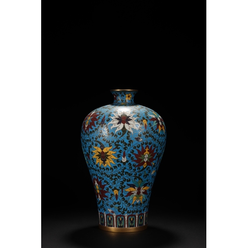 204 - A cloisonne enamelled 'lotus' vase meiping 26cm high, 16cm wide