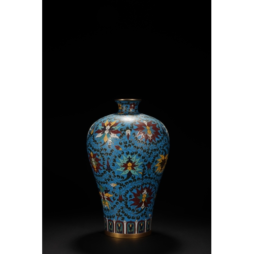 204 - A cloisonne enamelled 'lotus' vase meiping 26cm high, 16cm wide