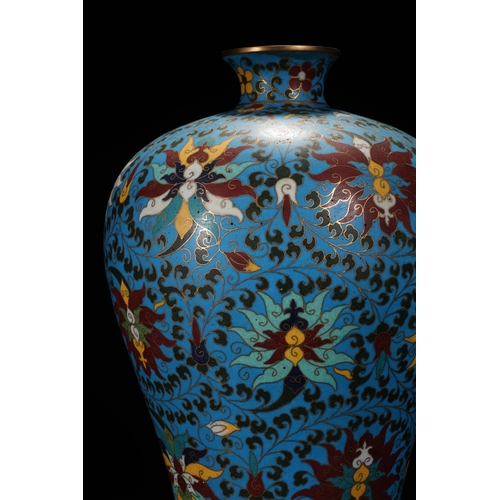 204 - A cloisonne enamelled 'lotus' vase meiping 26cm high, 16cm wide