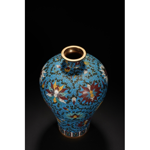 204 - A cloisonne enamelled 'lotus' vase meiping 26cm high, 16cm wide