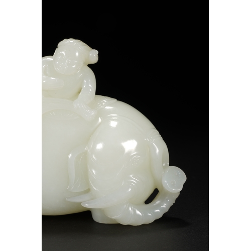 26 - A white jade carving 'boy and elephant' group, Qing Dynasty 11.5cm long, 9cm high