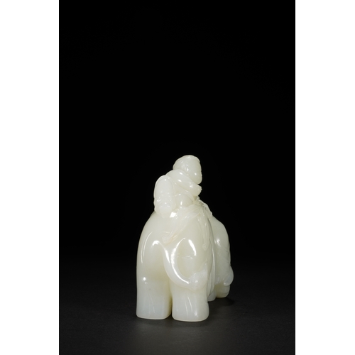 26 - A white jade carving 'boy and elephant' group, Qing Dynasty 11.5cm long, 9cm high