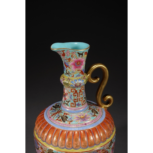 30 - A famille-rose ewer with gilt 'eight treasures' decoration 19.8cm high, 12.5cm wide