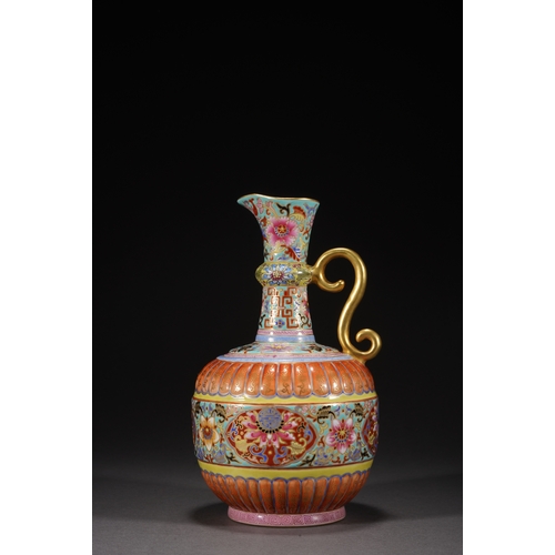 30 - A famille-rose ewer with gilt 'eight treasures' decoration 19.8cm high, 12.5cm wide