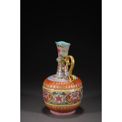 30 - A famille-rose ewer with gilt 'eight treasures' decoration 19.8cm high, 12.5cm wide