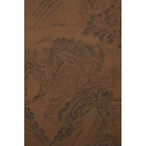 38 - In the manner of Wen Zhengming (1470-1559) , landscape 108cm x 54cm