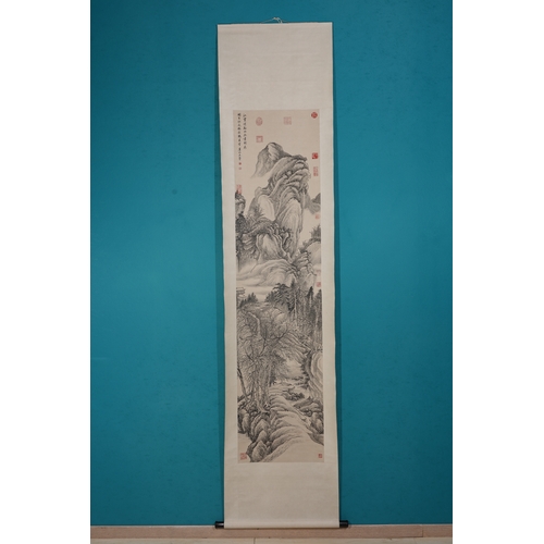 40 - In the manner of Wang Hui (1632-1717), landscape 180cm x 44cm