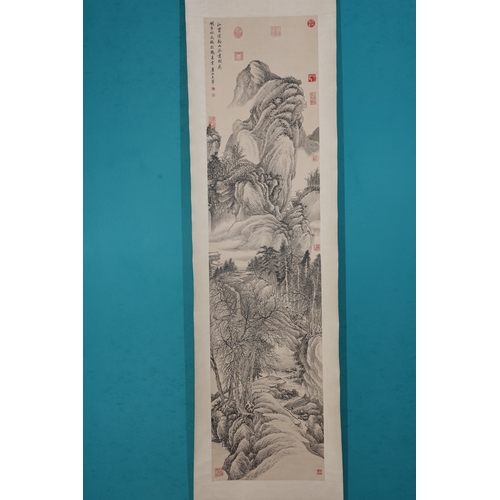 40 - In the manner of Wang Hui (1632-1717), landscape 180cm x 44cm