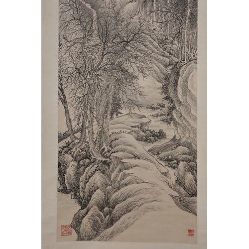 40 - In the manner of Wang Hui (1632-1717), landscape 180cm x 44cm