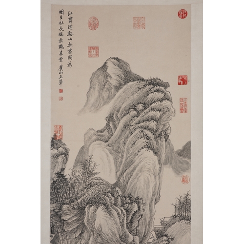 40 - In the manner of Wang Hui (1632-1717), landscape 180cm x 44cm