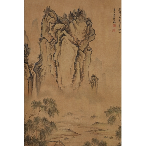 58 - In the manner of Dong Bangda (1699 - 1769), landscape 135cm x 56cm