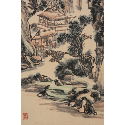 59 - In the  manner of Xu Beihong (1895 - 1953), landcape 90cm x 36cm