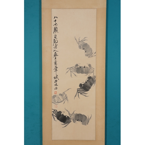 6 - In the manner of Qibaishi (1863-1957), crabs 34cm x 102cm