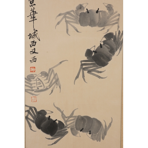 6 - In the manner of Qibaishi (1863-1957), crabs 34cm x 102cm