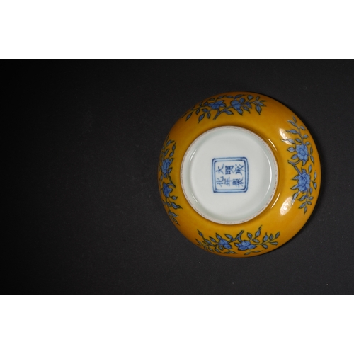 69 - A yellow ground enamelled 'floral' plate with chenghua six-character mark, Qing Dynasty 10cm diamete... 