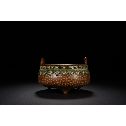 70 - A brown-glazed tripod censer with qianlong four-character mark13cm diameter, 8cm high