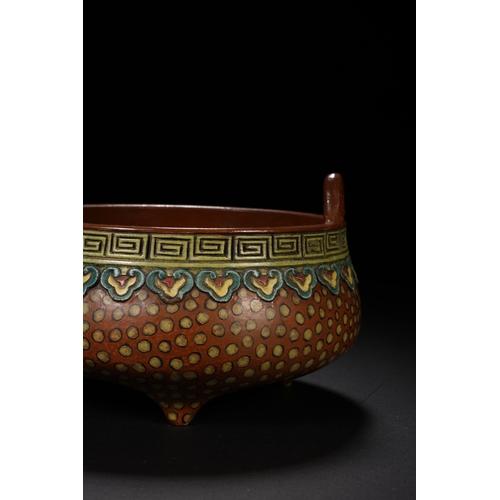 70 - A brown-glazed tripod censer with qianlong four-character mark13cm diameter, 8cm high