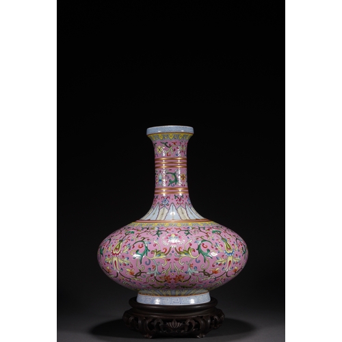 90 - A famille-rose 'water chestnut' vase, Qing Dynasty 27cm high, 23cm wide