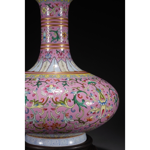 90 - A famille-rose 'water chestnut' vase, Qing Dynasty 27cm high, 23cm wide