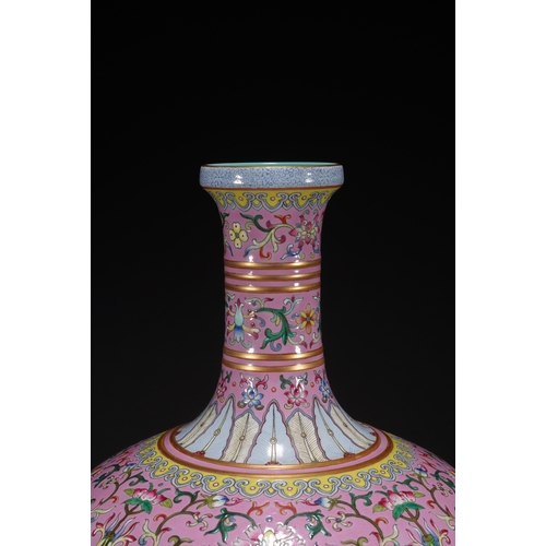 90 - A famille-rose 'water chestnut' vase, Qing Dynasty 27cm high, 23cm wide