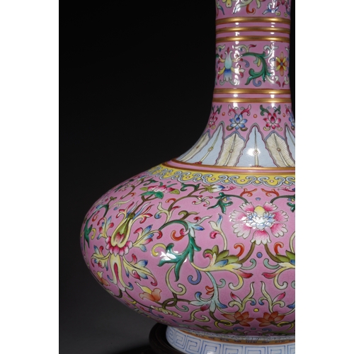 90 - A famille-rose 'water chestnut' vase, Qing Dynasty 27cm high, 23cm wide