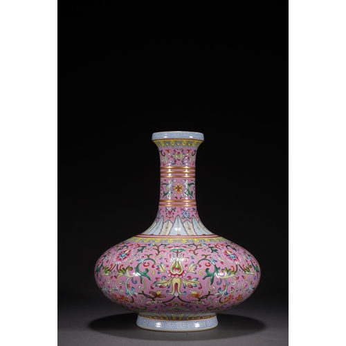 90 - A famille-rose 'water chestnut' vase, Qing Dynasty 27cm high, 23cm wide