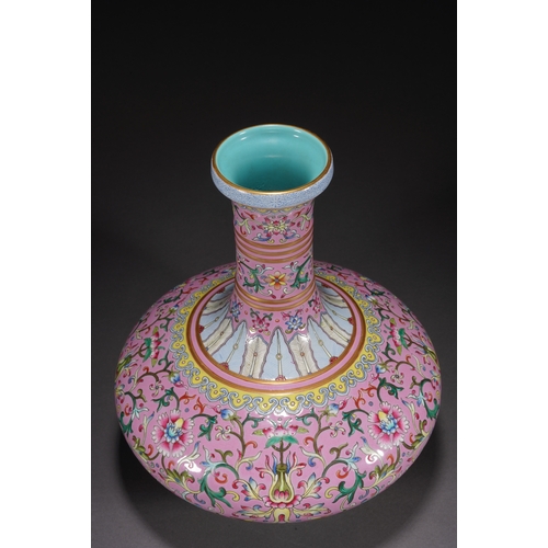 90 - A famille-rose 'water chestnut' vase, Qing Dynasty 27cm high, 23cm wide