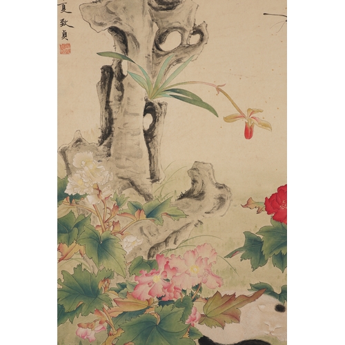 95 - In the manner of Yu Zhizhen (1915-1998), birds and flowers133cm x 63cm