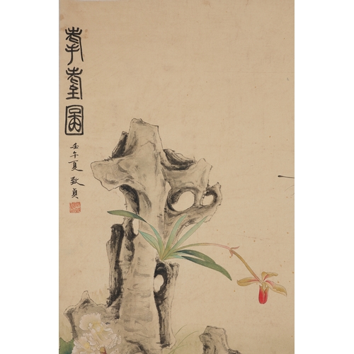 95 - In the manner of Yu Zhizhen (1915-1998), birds and flowers133cm x 63cm