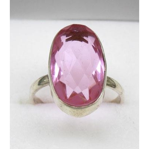 111 - 925 silver pink topaz ring - size N