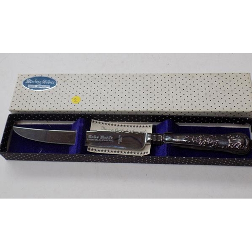 115 - Silver hallmarked cake knife (boxed)