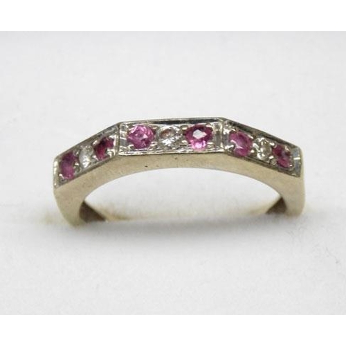 130 - 9ct gold ruby half eternity ring - size H 1/2