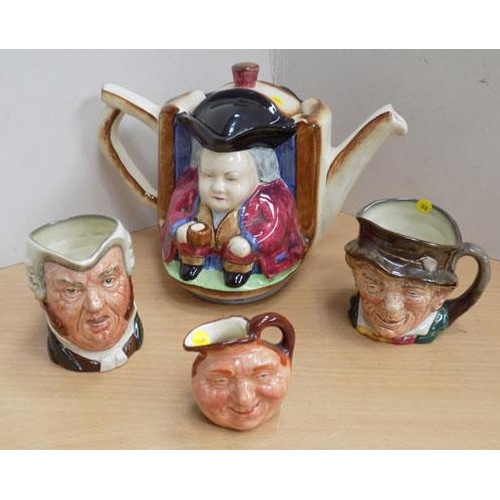 135 - H J Wood Ltd Toby Jug and 3 small Royal Doulton Toby Jugs