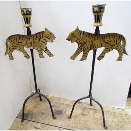 175 - 2 tiger candle holders