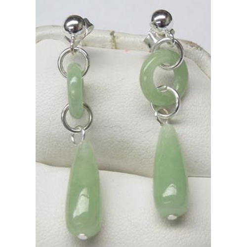 153 - 925 silver & light green jade drop earrings, 1.5