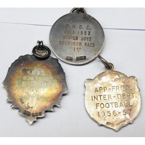 268 - Three silver fob medals, dated 1952, 1953 & 1956-57, hallmarked Birmingham