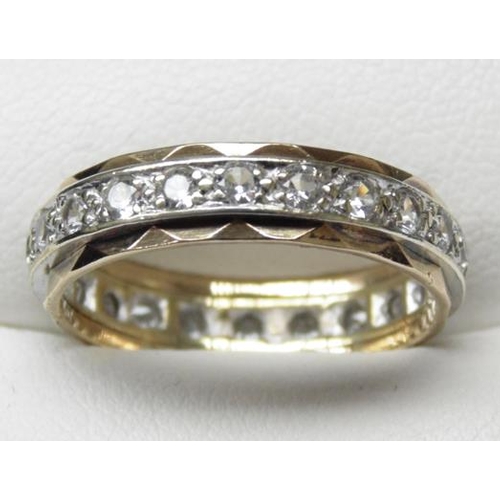 292 - 9ct gold white stone full eternity ring, size R 1/2