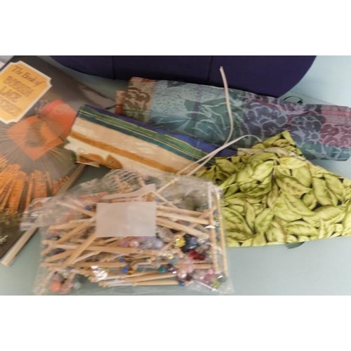 34 - Lace making - 2 pillows, bobbins and books