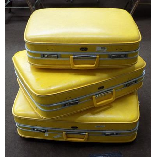 751 - Set of 3 vintage crown suitcases in yellow