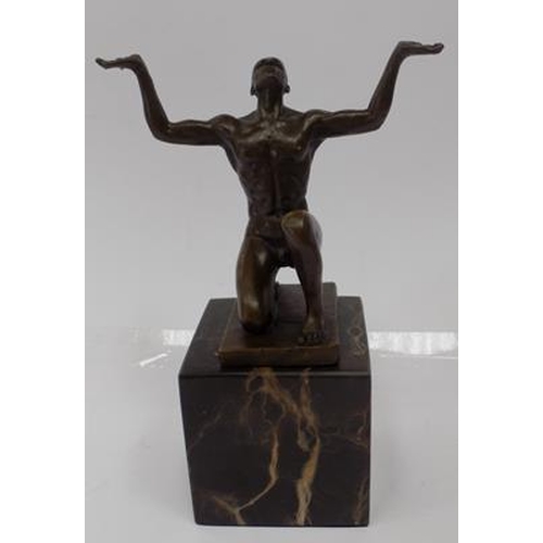 10 - Bronze meditator on marble base, 18cm tall