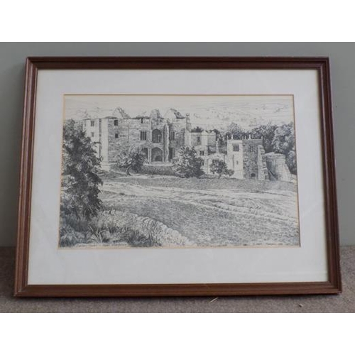 23 - Pen & ink drawing of Barden Tower, Upper Wharfdale, by Mark Thompson, 1982