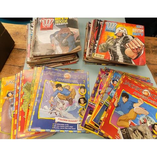 6 - Jackie Chan comics 1/50 cards/medallions - approx. 60, 2000 AD comics 19801