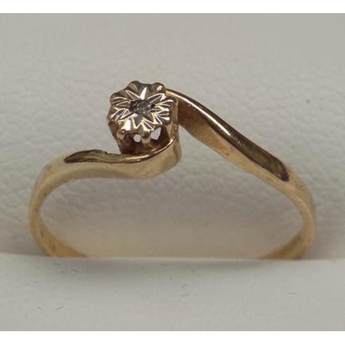 101 - 9ct gold & diamond solitaire ring, size N