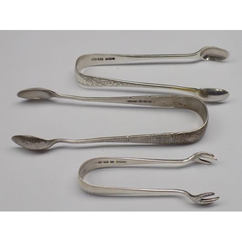 112 - Three antique silver sugar tongs - Birmingham 1910, Sheffield 1896, Sheffield 1904