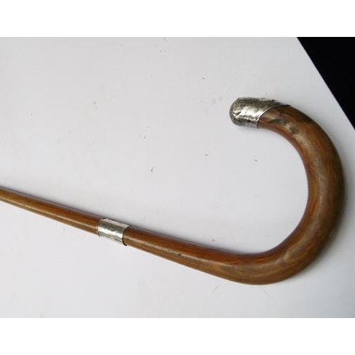 190 - Vintage silver cuffed walking stick