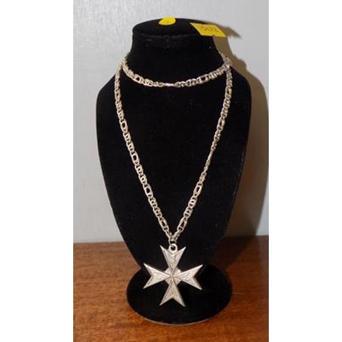 301 - Large silver figaro - chain with Maltese cross